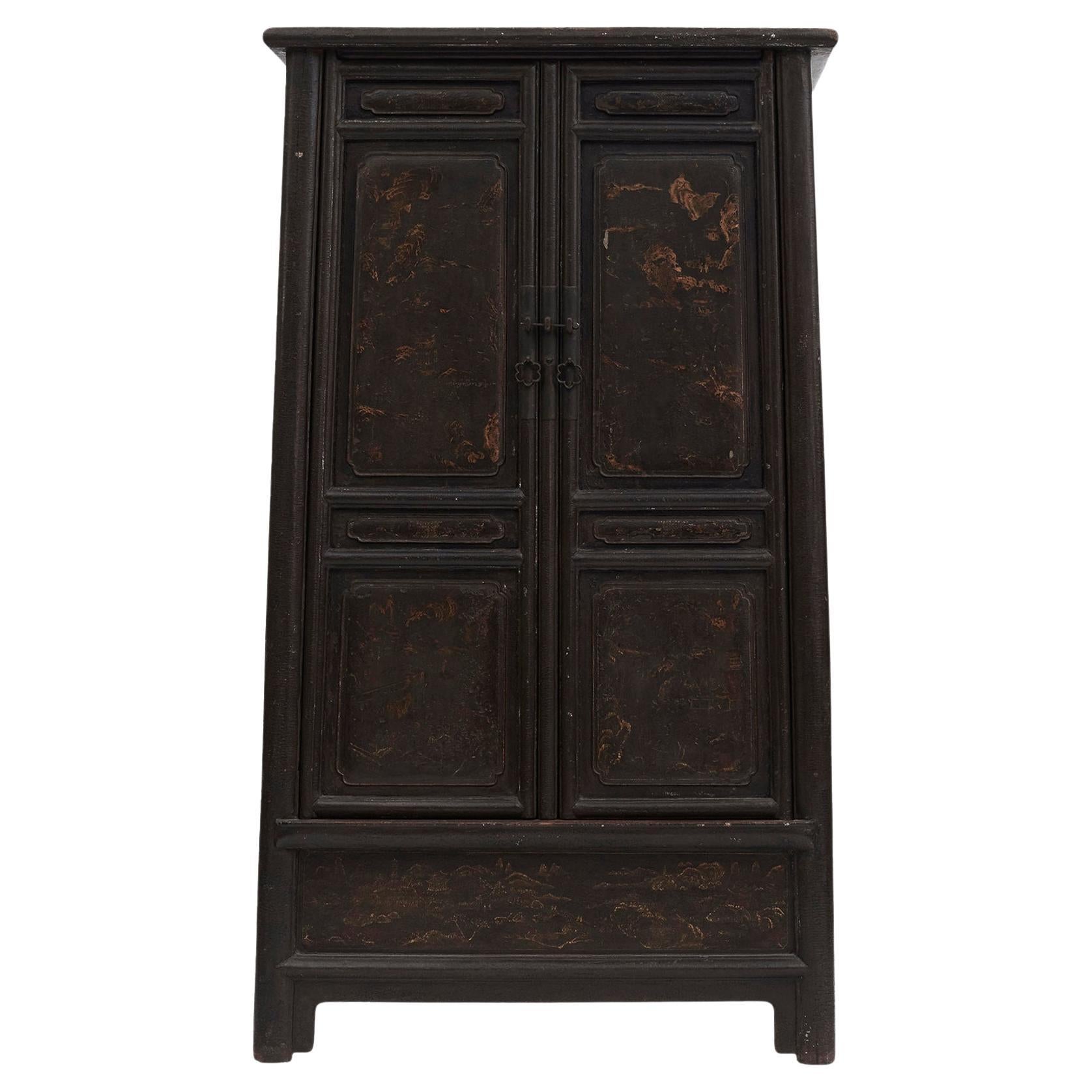 18th Century Antique Chinese Qing Dynasty Cabinet with Original Décor For Sale