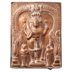 Pannello antico di Virabhadra in rame Repoussé del XVIII secolo proveniente dall'India