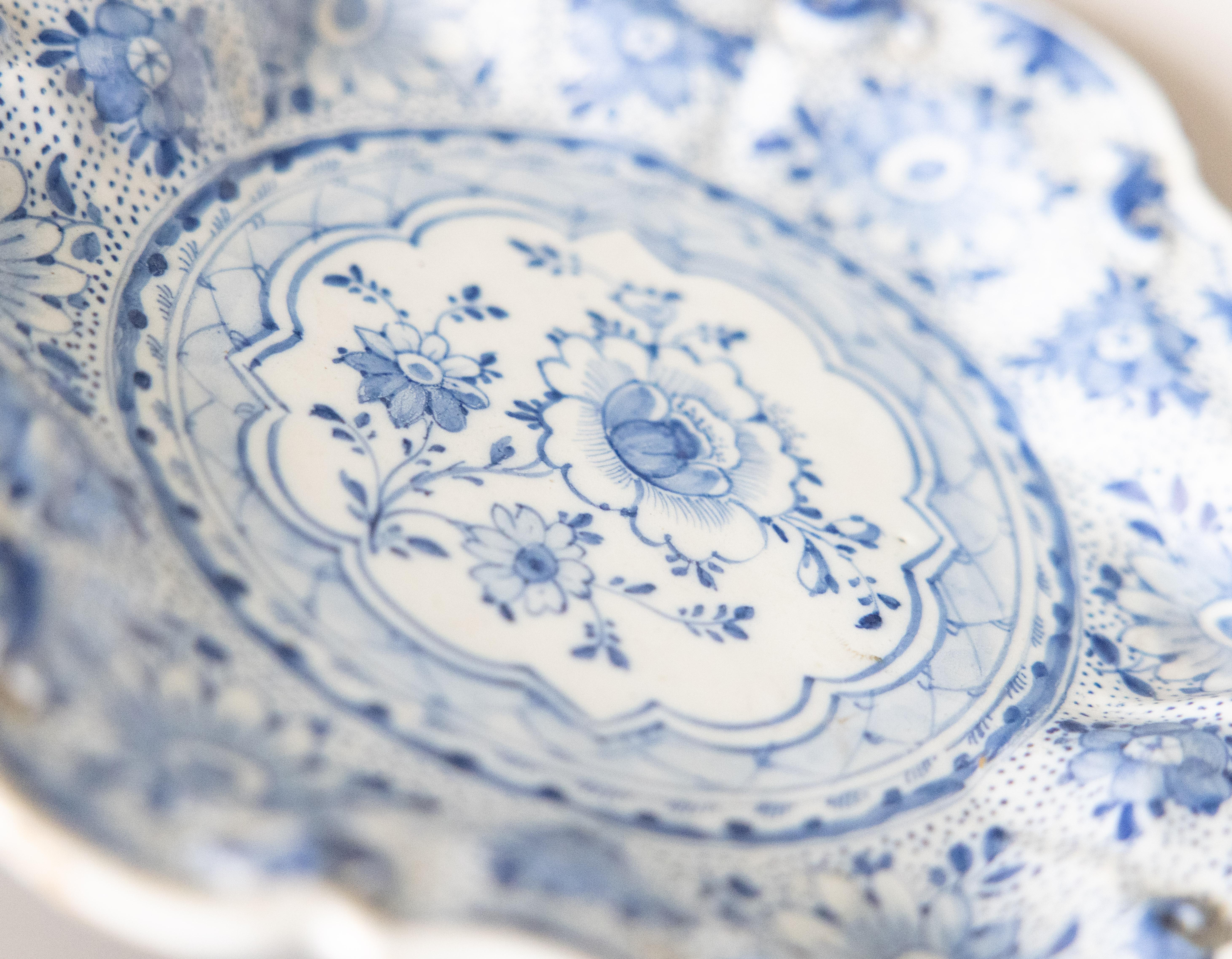 Dutch 18th Century Antique Delft Hexalobed Dishes, a Pair