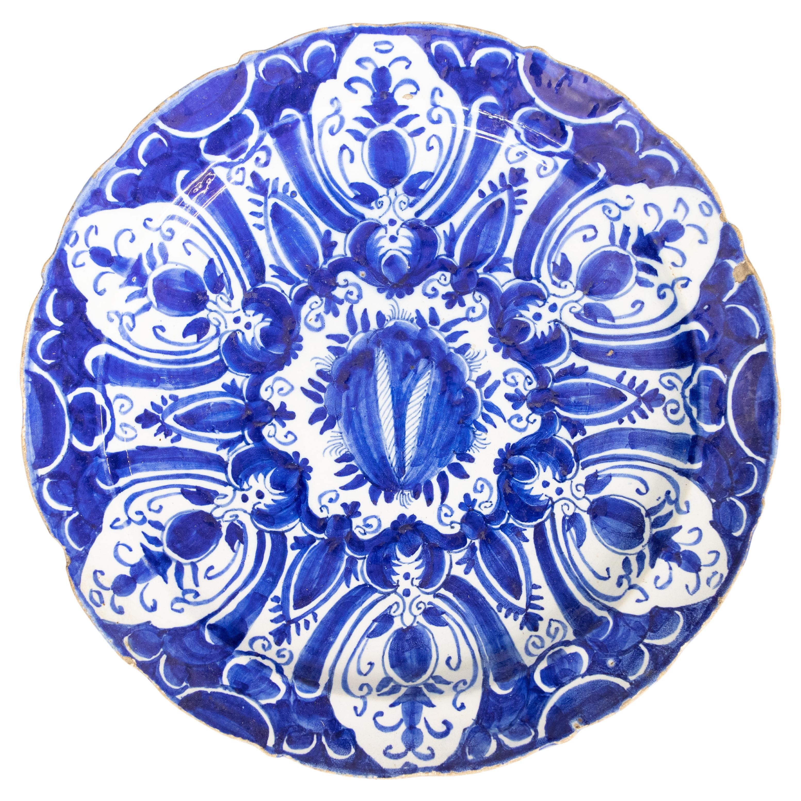 18th Century Antique Delft Tulip Charger