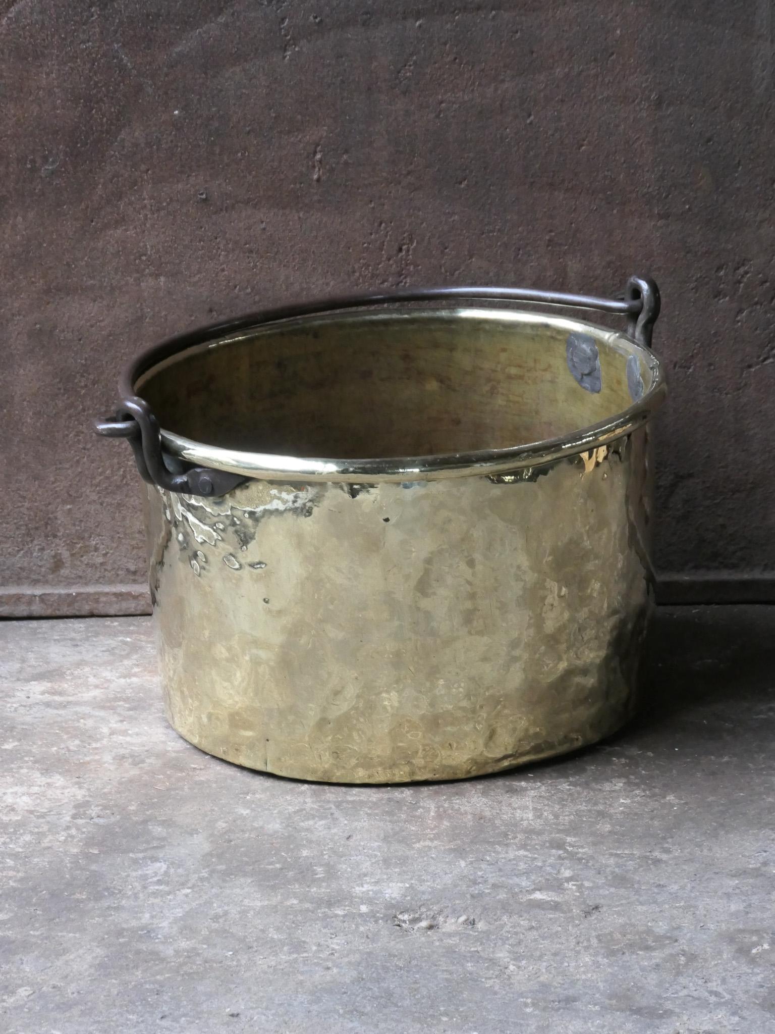 Forged 18th Century Antique Dutch Polished Brass Firewood Basket For Sale