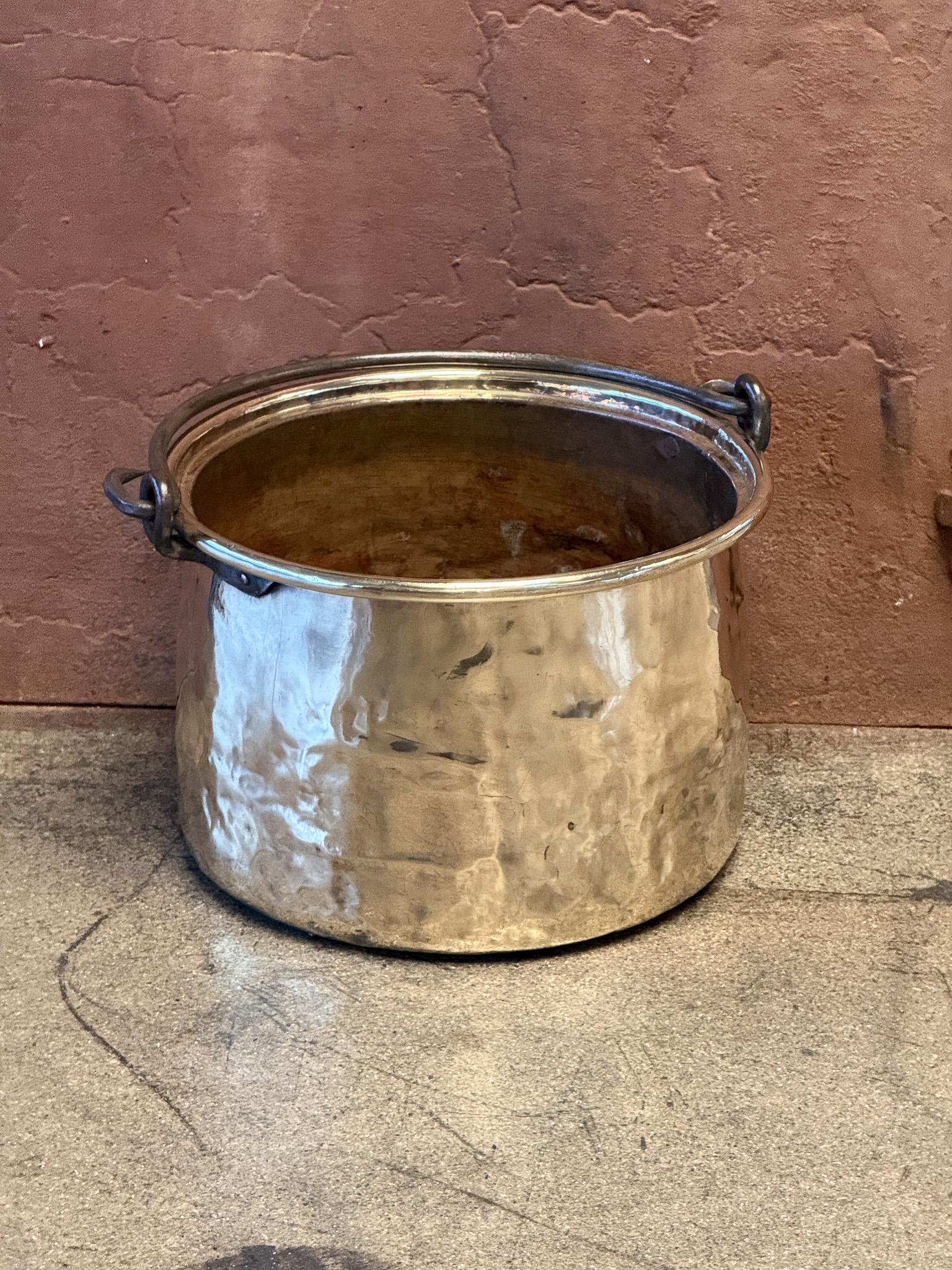 Forged 18th Century Antique Dutch Polished Brass Firewood Basket