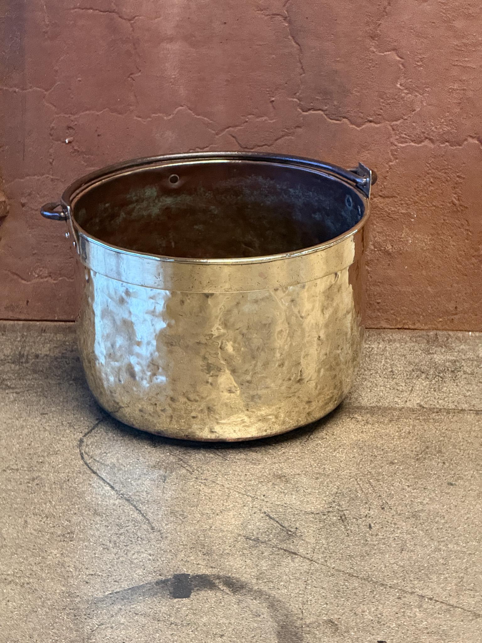 Forged 18th Century Antique Dutch Polished Brass Firewood Basket For Sale