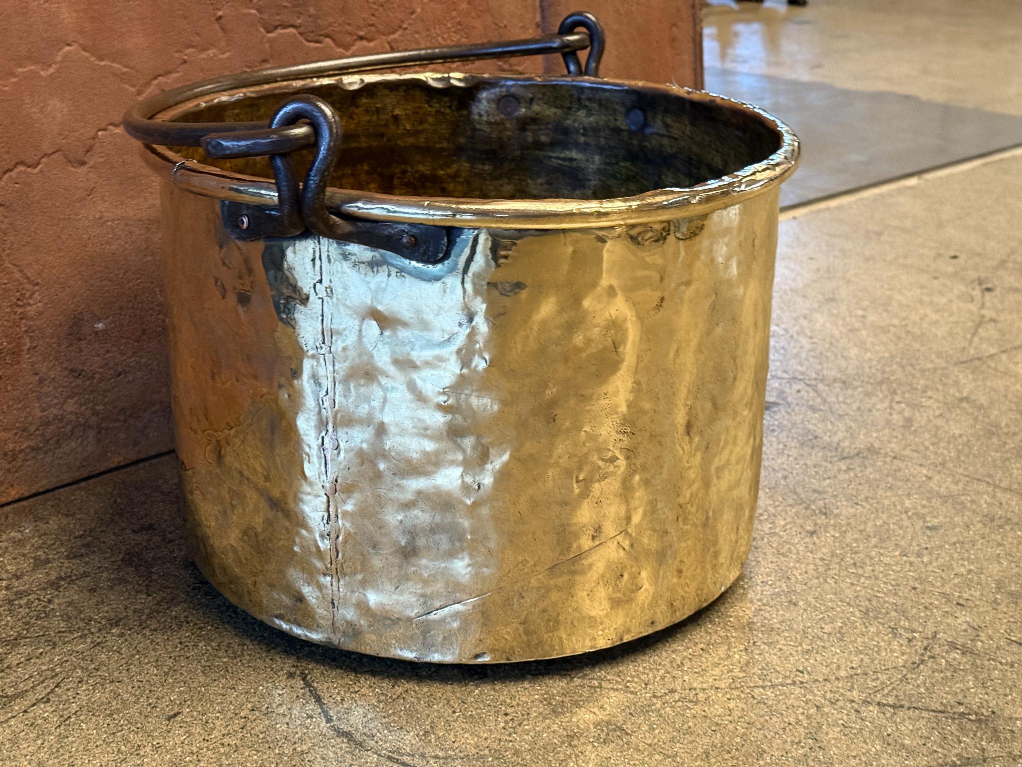 Forged 18th Century Antique Dutch Polished Brass Firewood Basket For Sale