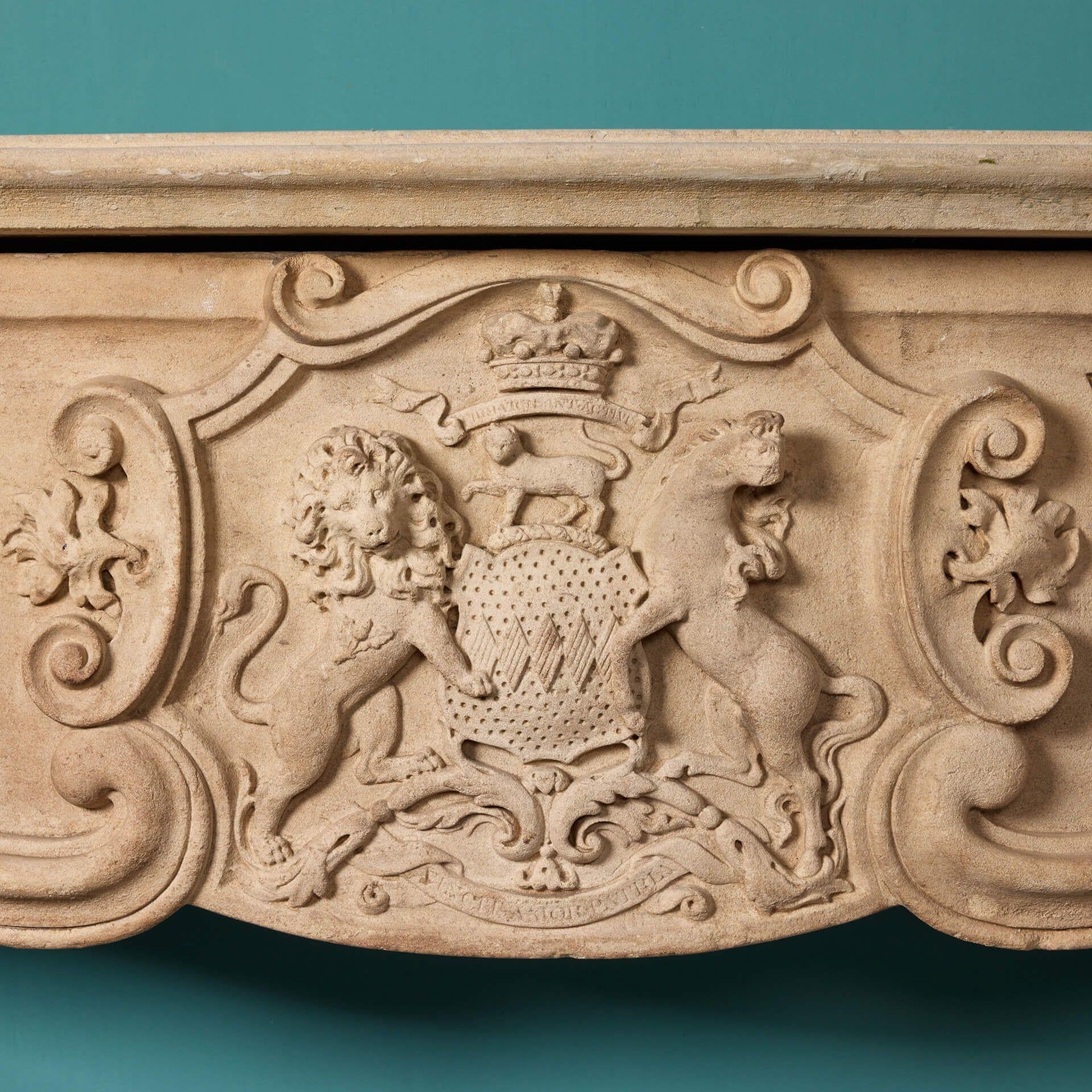 Baroque 18th Century Antique English Limestone Fire Mantel from Warter Priory For Sale