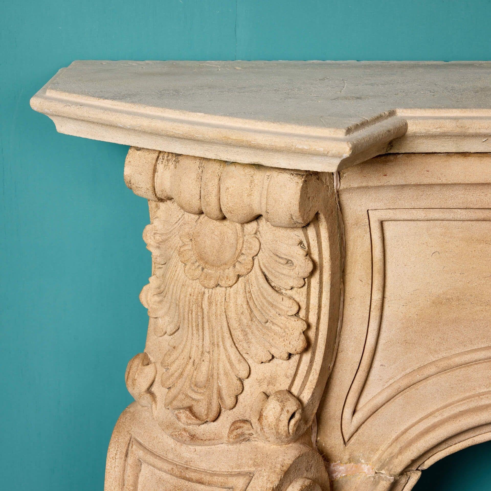 Stone 18th Century Antique English Limestone Fire Mantel from Warter Priory For Sale
