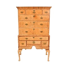 18th Century Antique English Queen Anne Burled Walnut Highboy Dresser