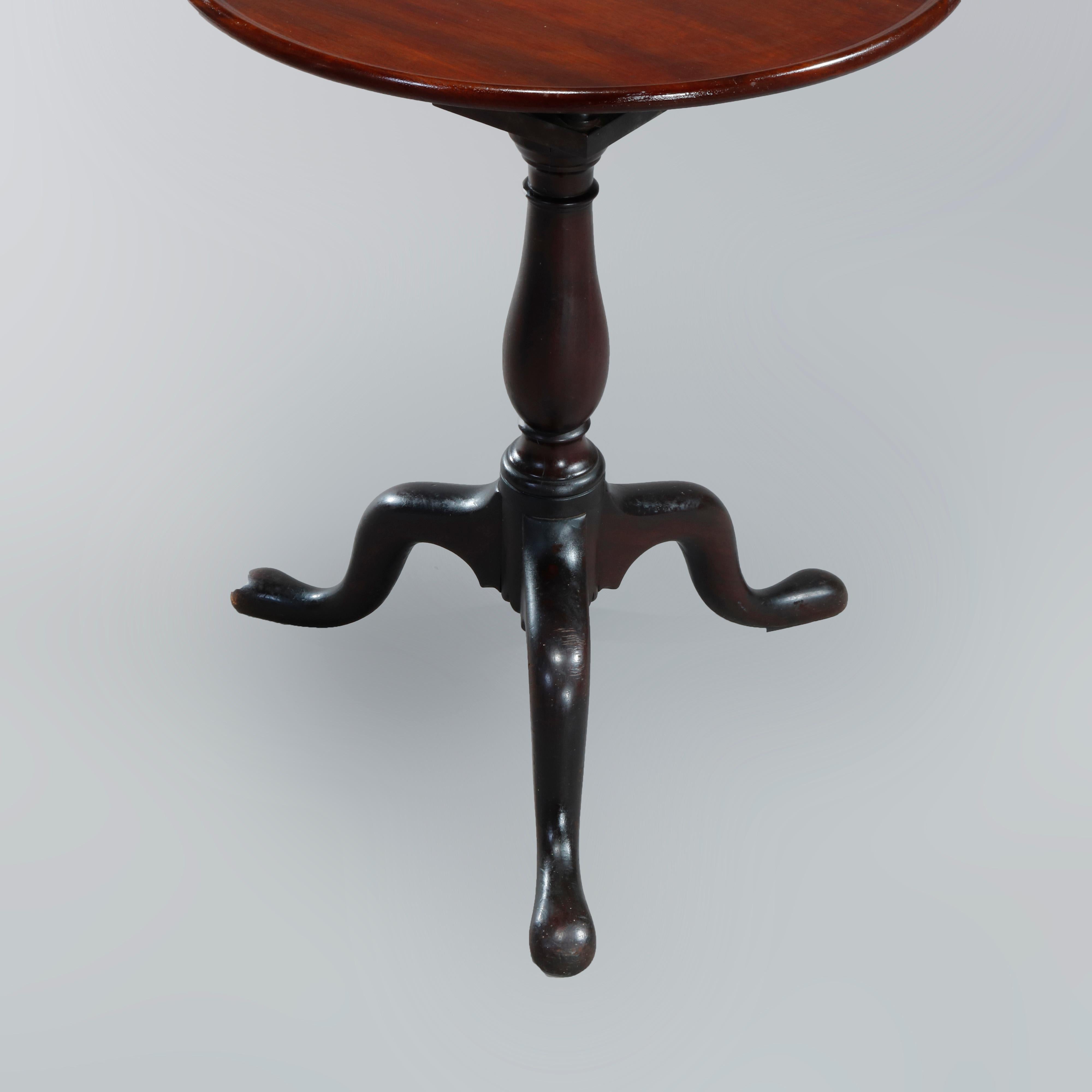 Wood 18th Century Antique English Queen Anne Mahogany Birdcage Tilt-Top Table, c1770