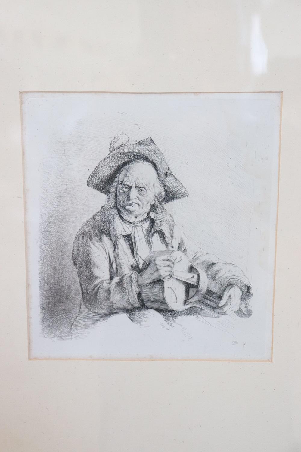 Beautiful 18th century antique etching engraving with in walnut briar frame. Was etching by Jean-Jacques de Boissieu  (1736 - 1810) was an french engraver. 
Boissieu was born at Lyon, and studied at the École Gratuite de Dessin in his home town, but