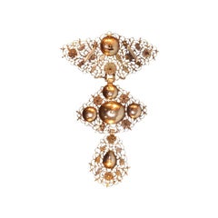 18th Century Antique Filigree Gold Cross Pendant with Table Cut Diamonds, 1750s