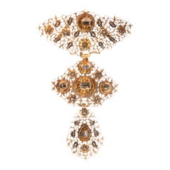 18th Century Antique Filigree Gold Cross Pendant with Table Cut Diamonds, 1750s