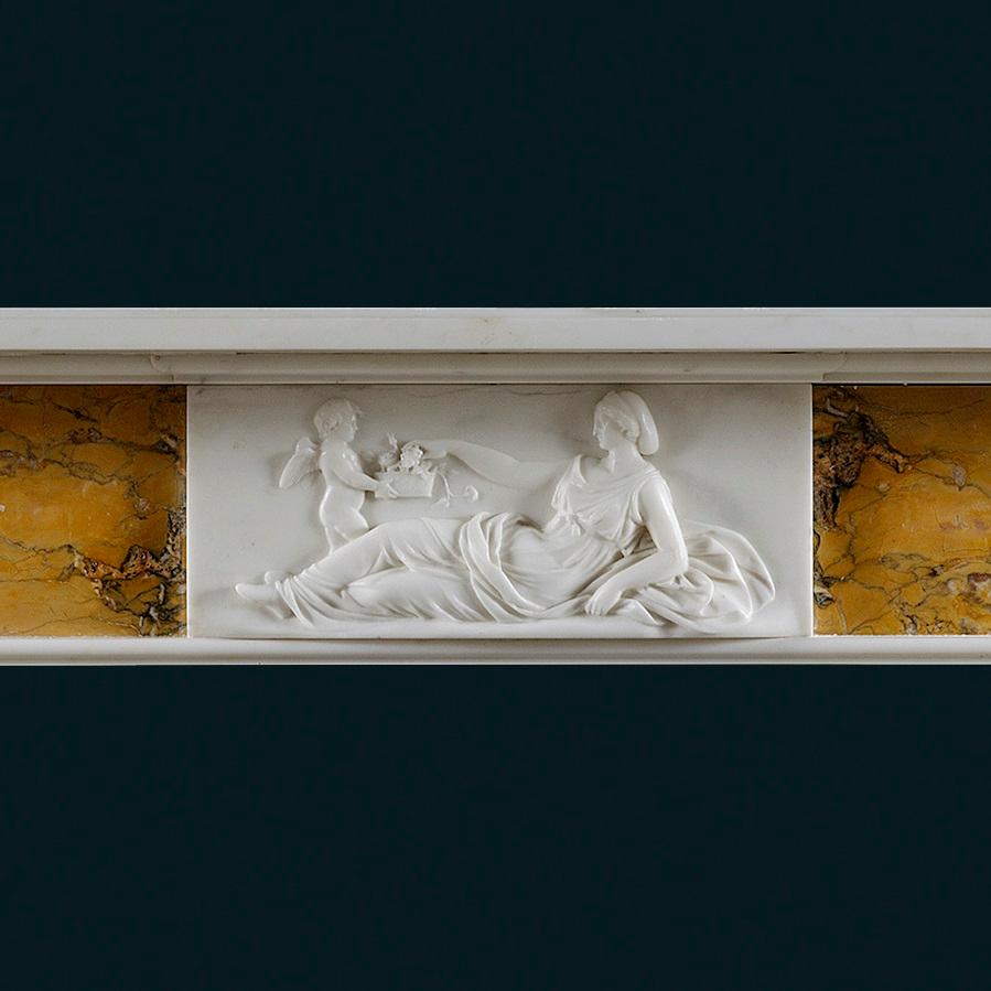 Neoclassical 18th Century Antique Fireplace Mantle in Statuary and Siena Marbles For Sale