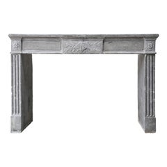 18th Century Antique Fireplace of Gray Marble Stone in Style of Louis XVI