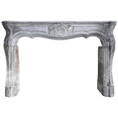 18th Century Antique Fireplace of Grey Marble Stone in Style of Louis XV