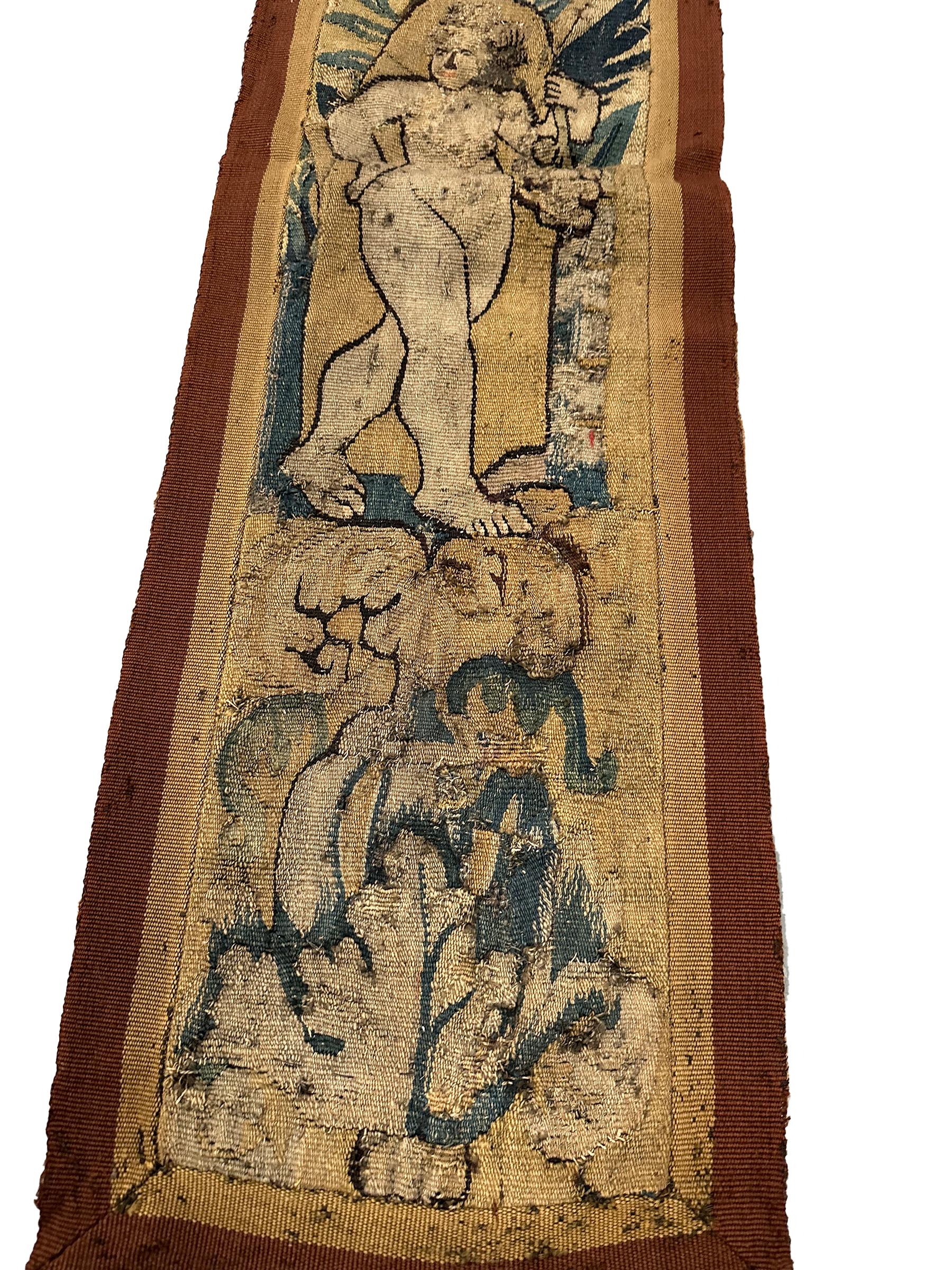 18. Jahrhundert Antike Flemish Tapestry Handmade Wolle & Seide 1x8 31cm x 244 (Belgisch) im Angebot