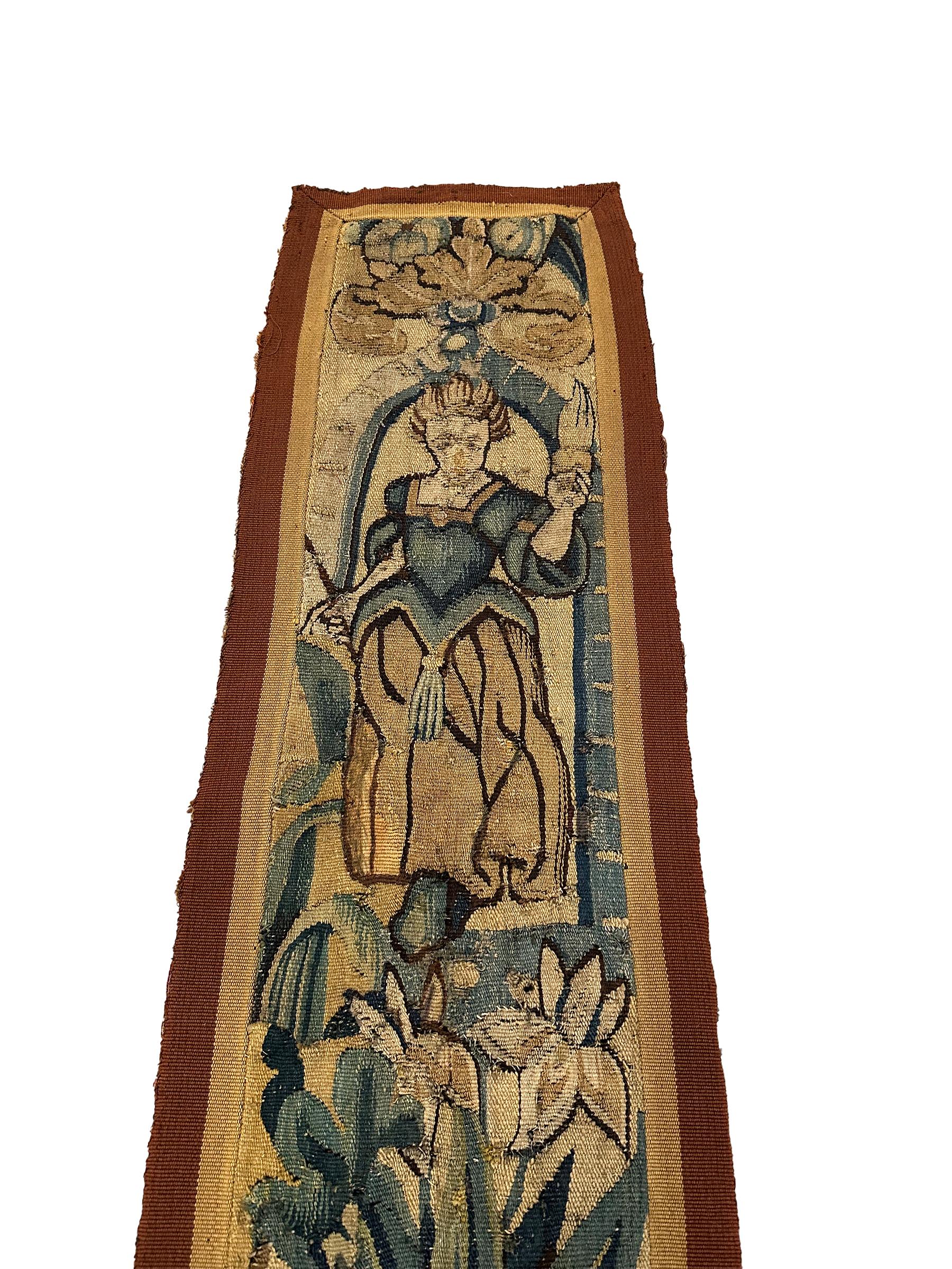 18. Jahrhundert Antike Flemish Tapestry Handmade Wolle & Seide 1x8 31cm x 244 (Handgeknüpft) im Angebot
