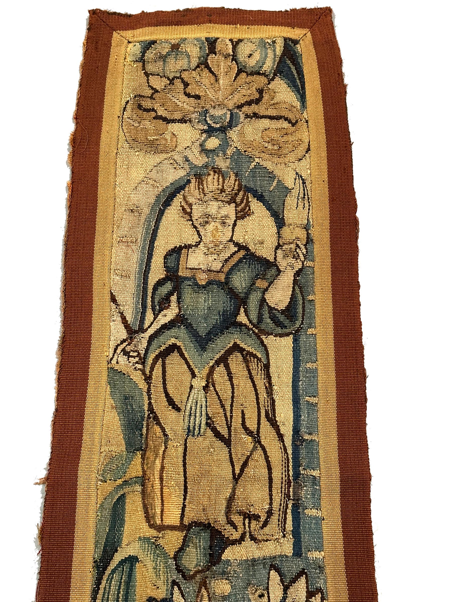18. Jahrhundert Antike Flemish Tapestry Handmade Wolle & Seide 1x8 31cm x 244 im Zustand „Gut“ im Angebot in New York, NY