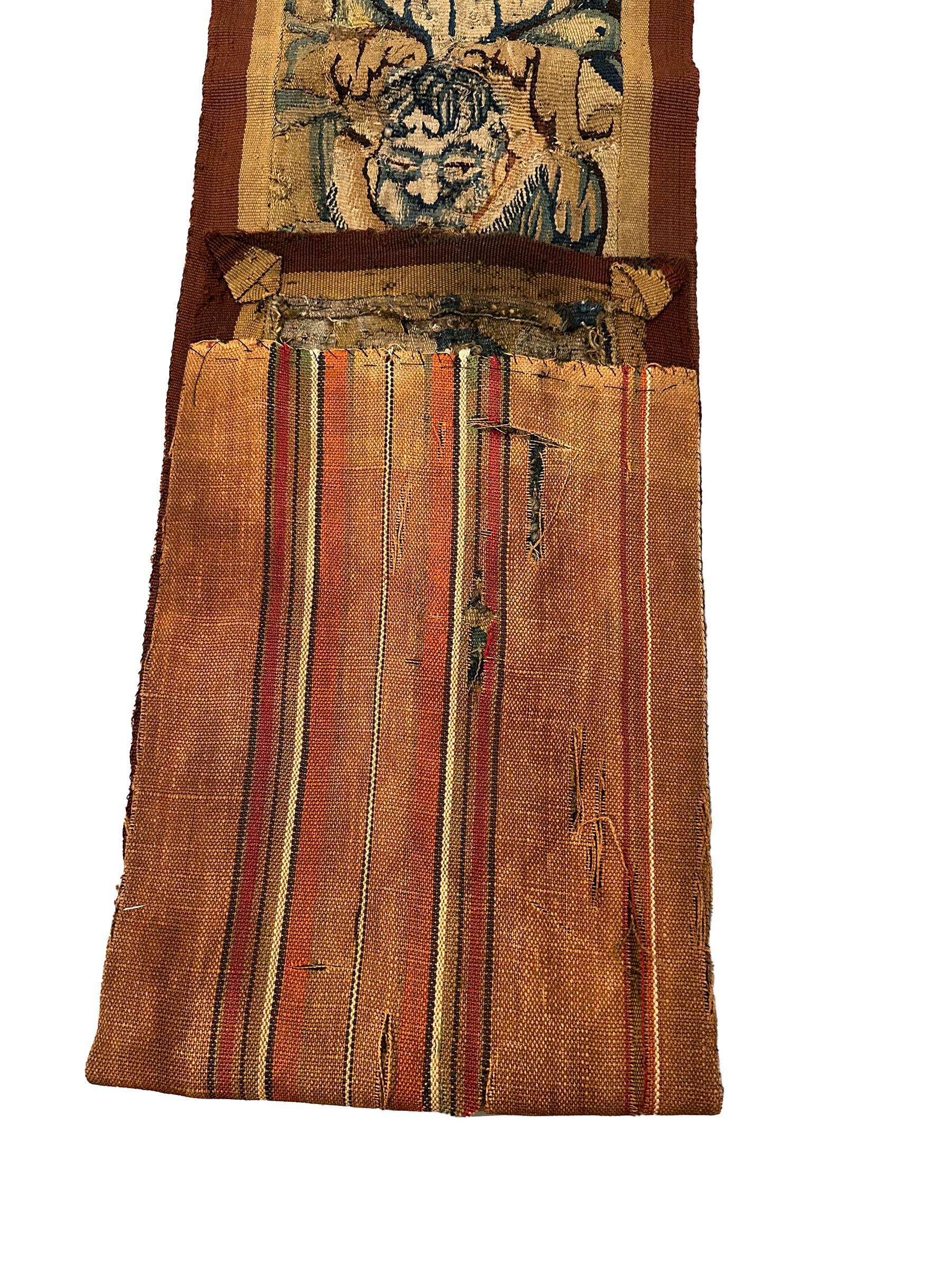 18th Century Antique Flemish Tapestry Handmade Wool & Silk 1x8 31cm x 244 For Sale 3