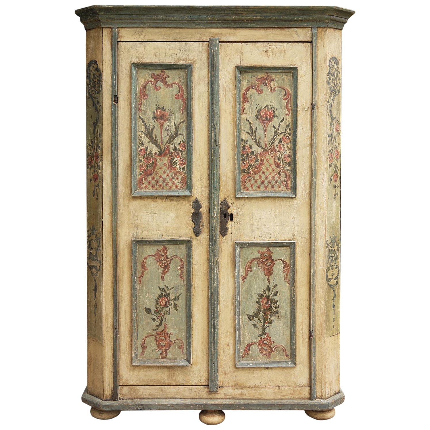 18th Century Floral Ivory Hand Painted Cabinet