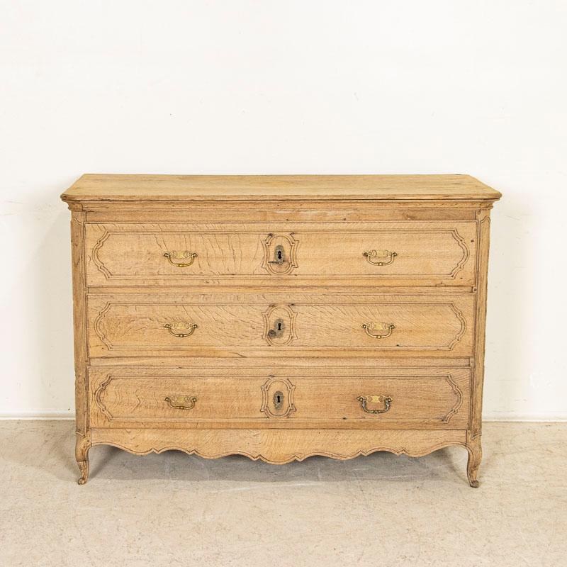 Wood 18th Century Antique French Bleached Oak Large Chest of 3-Drawers