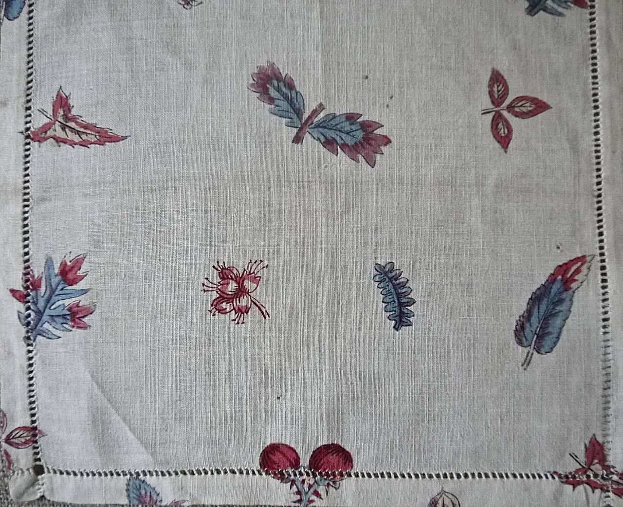 French Provincial 18th Century Antique French Block Printed Mouchoir Cotton Handkerchief
