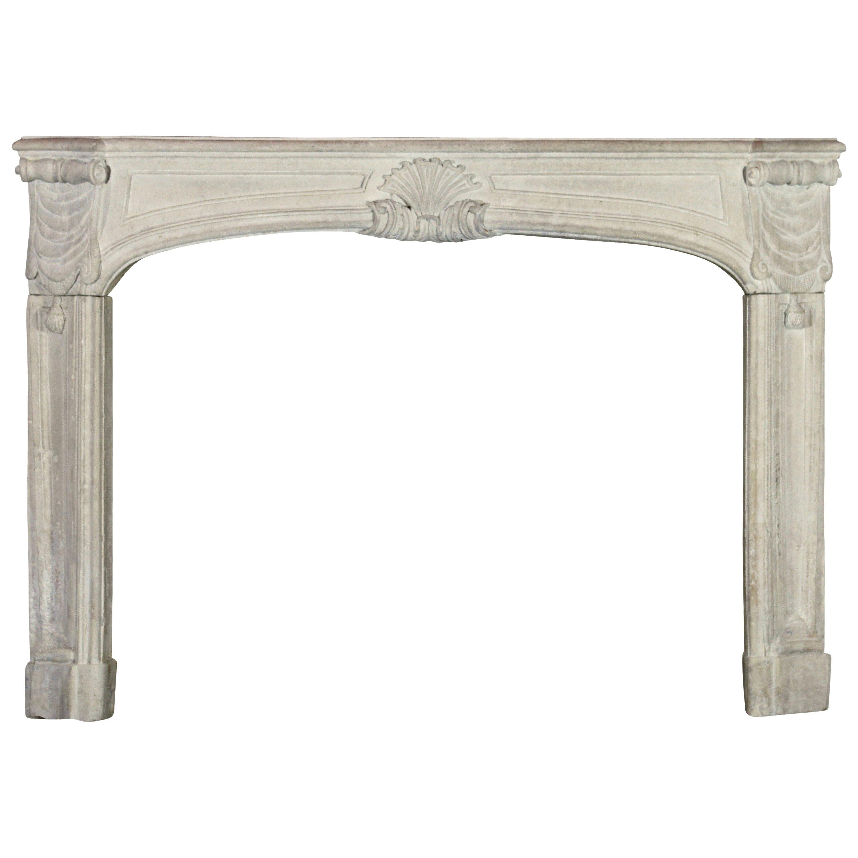 18th Century Antique French Classic Limestone Regency Fireplace Surround