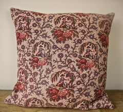 Naive Toile of Man and Dog Blockprinted Cotton Pillow French 18th century