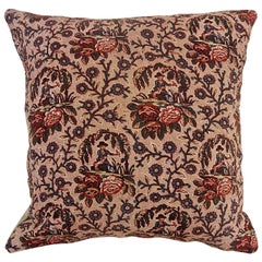 18th Century Antique French Figurative Toile Flowers Blockprinted Pillow