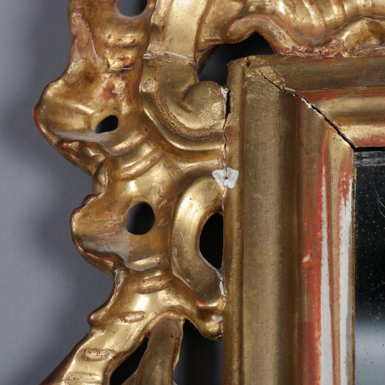 18th Century Antique French Rococo Foliate & Gadroon Giltwood Wall Mirror 2