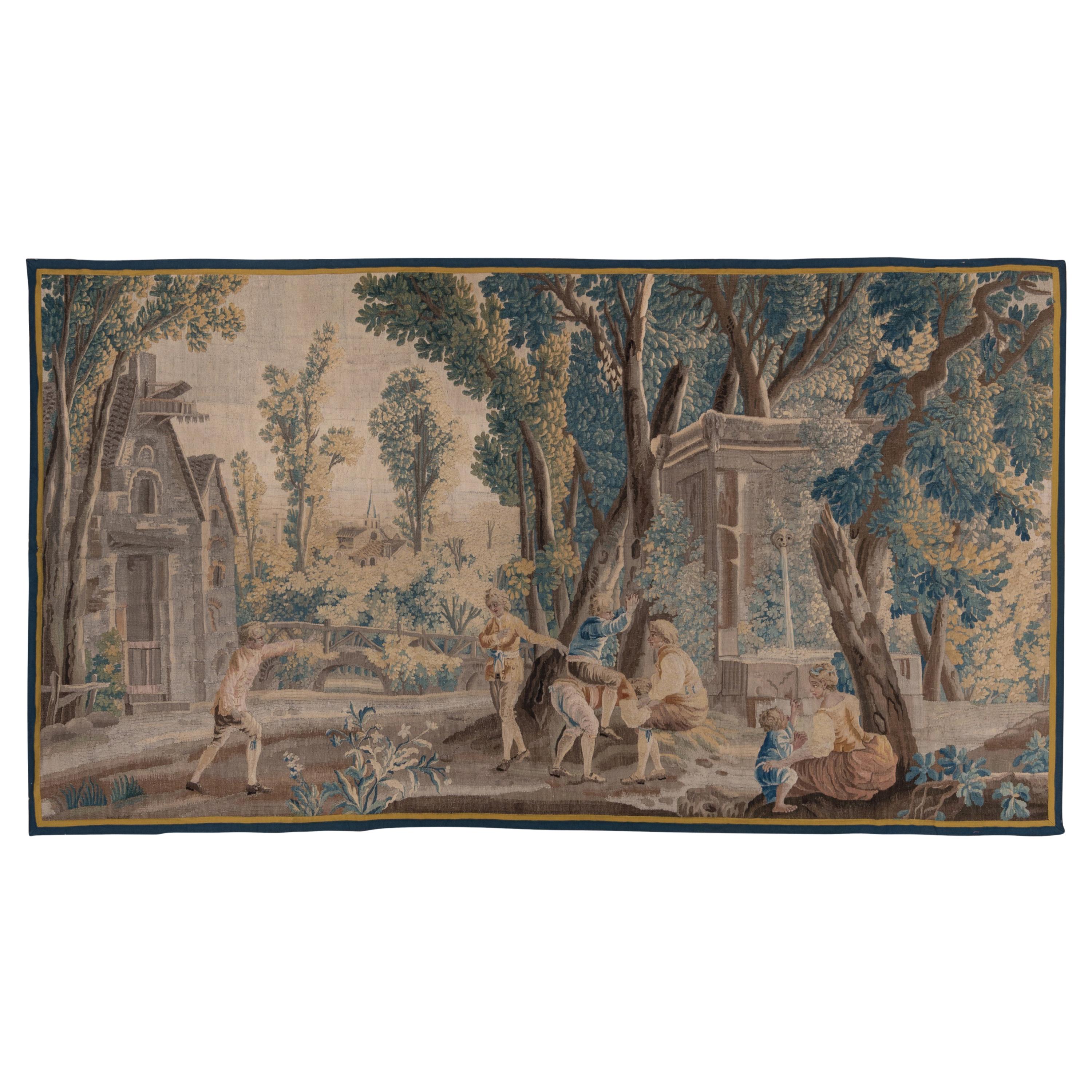 Tapisserie française ancienne du 18ème siècle, terrain pictural en vente