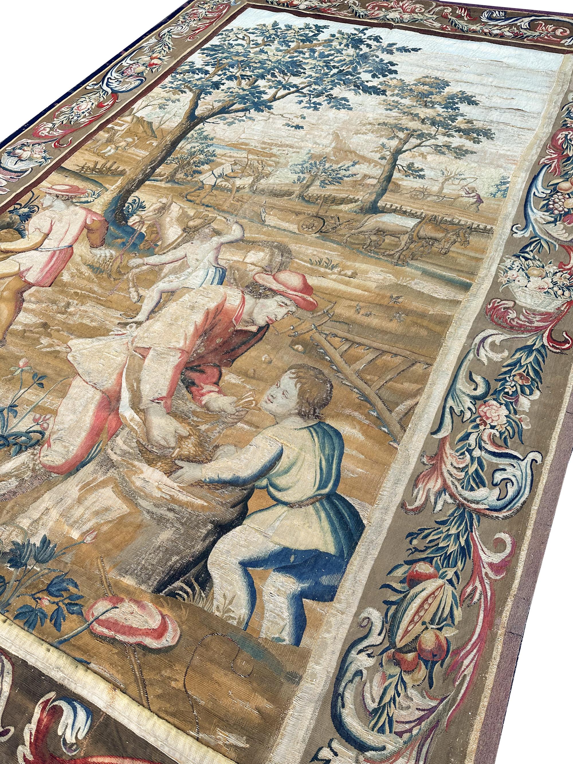 18th Century Antique French Tapestry Verdure Wool & Silk 7x11ft 213cm x 323cm For Sale 5