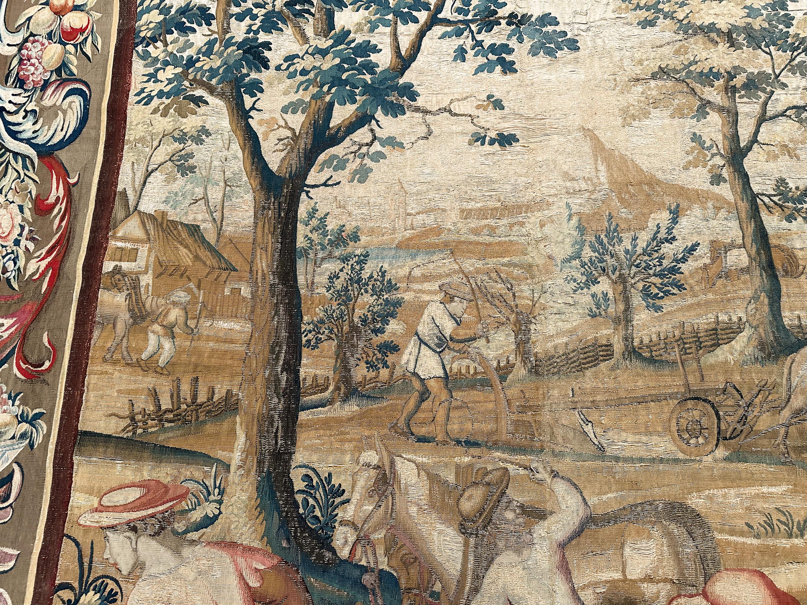 18th Century Antique French Tapestry Verdure Wool & Silk 7x11ft 213cm x 323cm For Sale 7