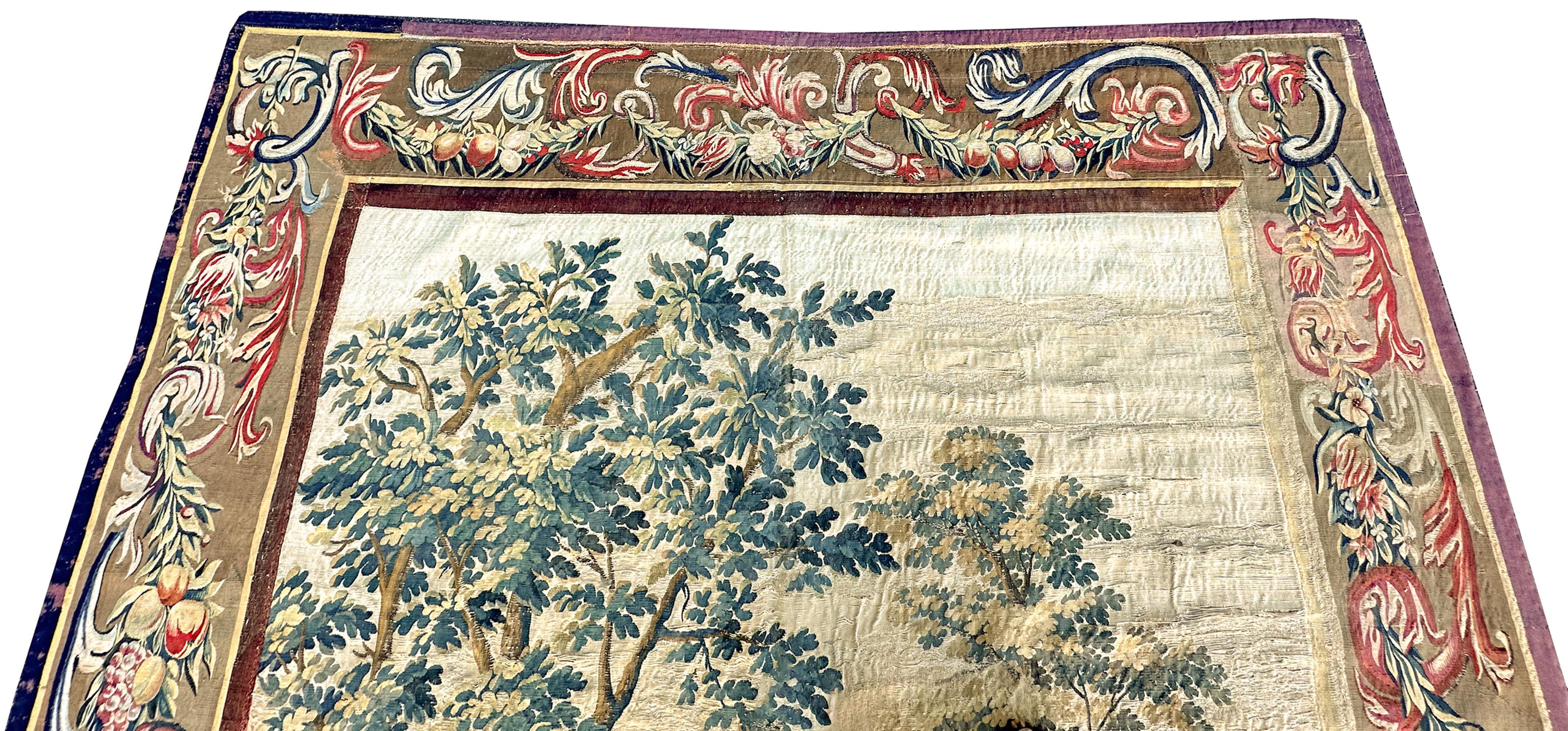 Hand-Woven 18th Century Antique French Tapestry Verdure Wool & Silk 7x11ft 213cm x 323cm For Sale