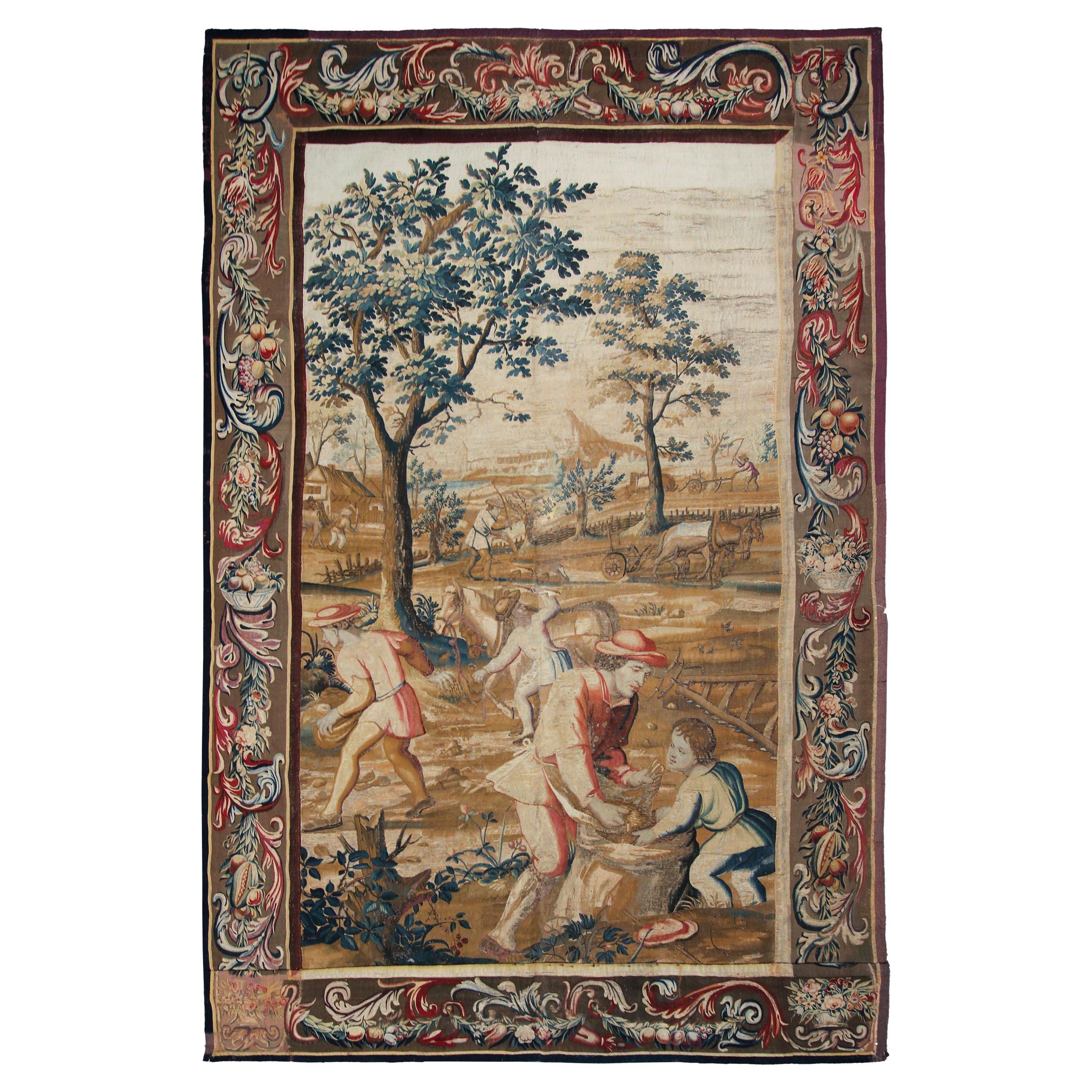18th Century Antique French Tapestry Verdure Wool & Silk 7x11ft 213cm x 323cm For Sale