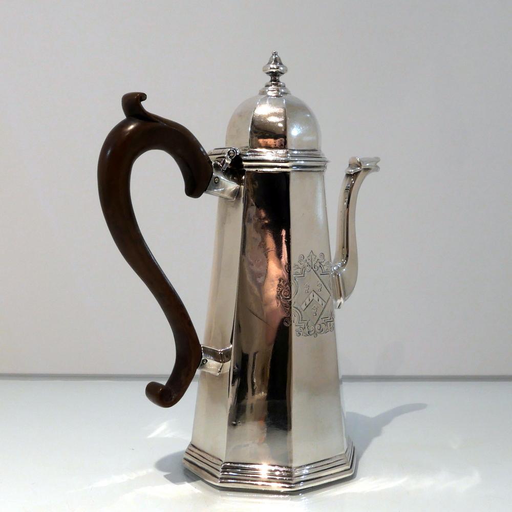 Early 18th Century 18th Century Antique George I Britannia Silver Octagonal Coffee Pot London, 1714 For Sale