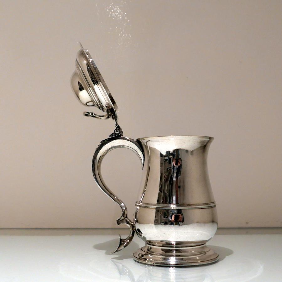 Georgian 18th Century Antique George II Sterling Silver Tankard & Cover London 1756 R Cox For Sale