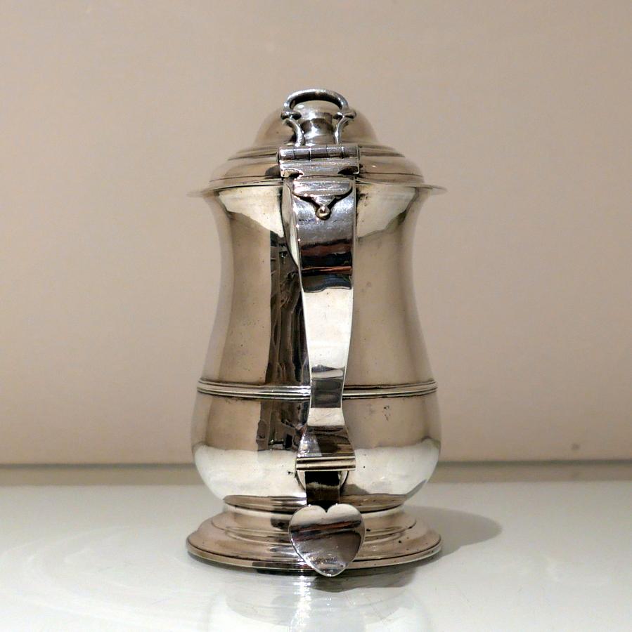 English 18th Century Antique George II Sterling Silver Tankard & Cover London 1756 R Cox For Sale