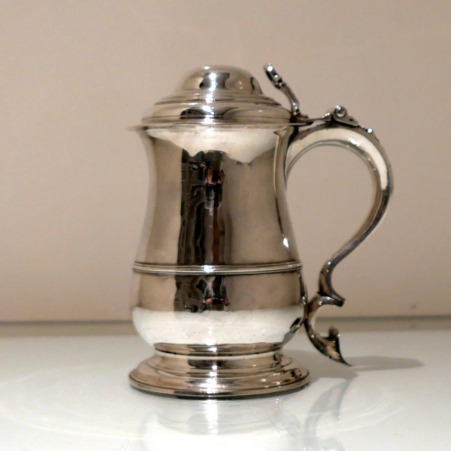 18th Century Antique George II Sterling Silver Tankard & Cover London 1756 R Cox For Sale 2