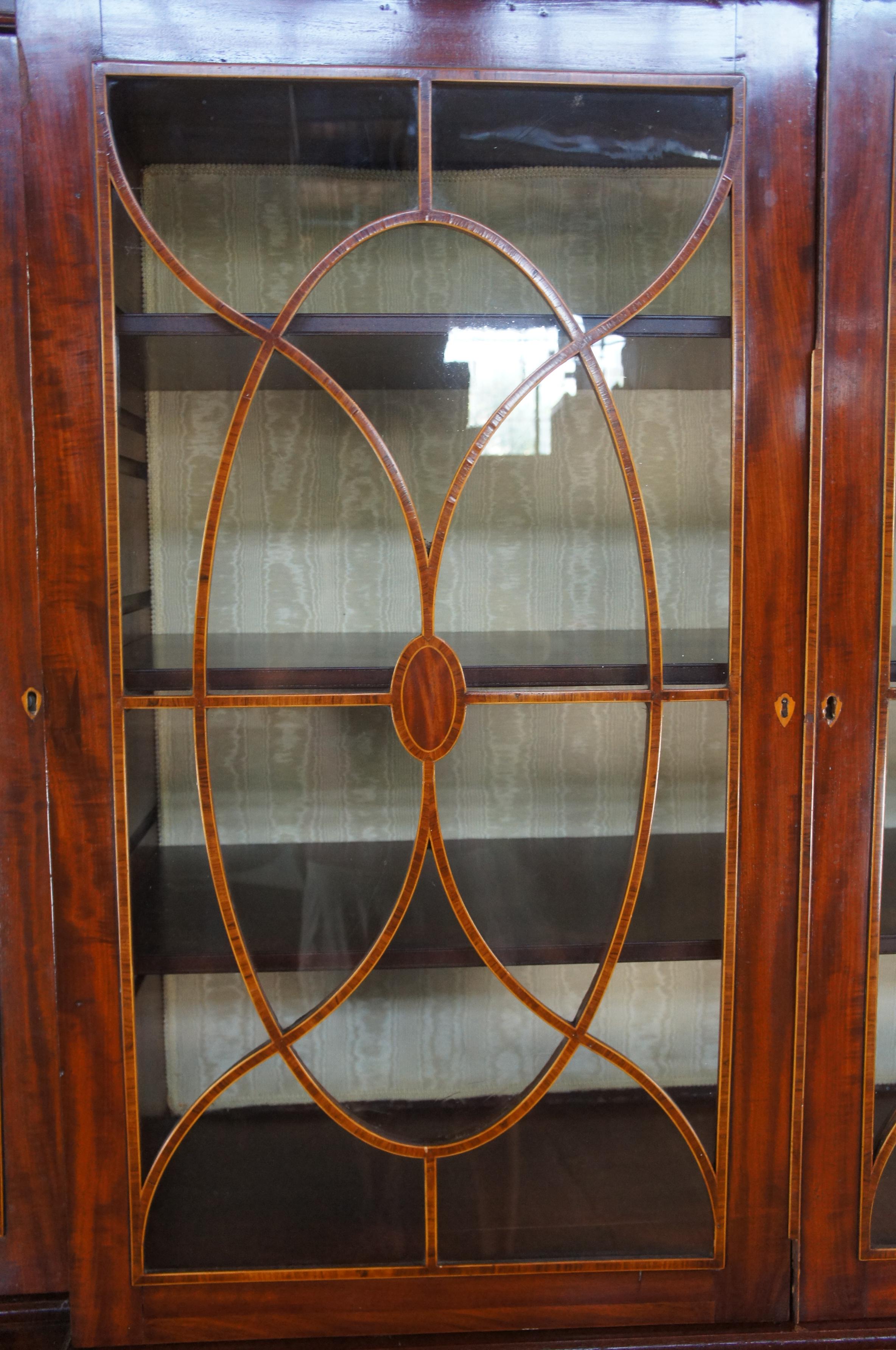 18th Century Antique George III Mahogany Burl Breakfront China Cabinet Bookcase 3