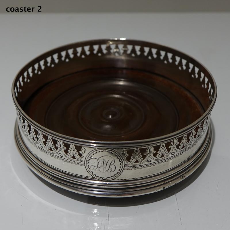 18th Century Antique George III Pair Sterling Silver Wine Coasters, London, 1791 For Sale 5