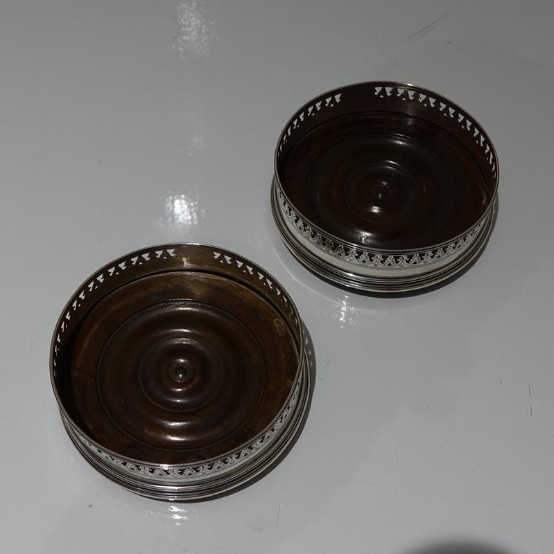 British 18th Century Antique George III Pair Sterling Silver Wine Coasters, London, 1791 For Sale
