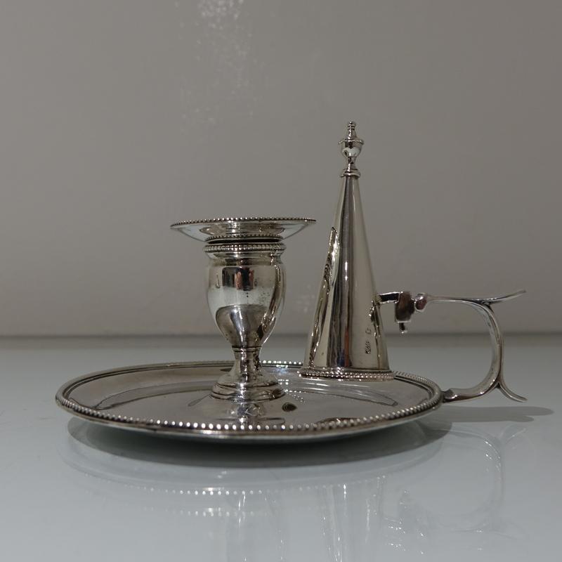 Late 18th Century Antique George III Sterling Silver Pair of Chamberstick’s London, 1783 For Sale