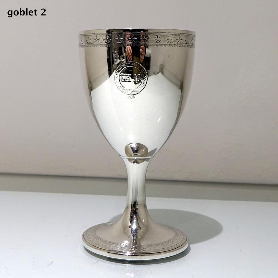 18th Century Antique George III Sterling Silver Pair Wine Goblets London, 1794 5