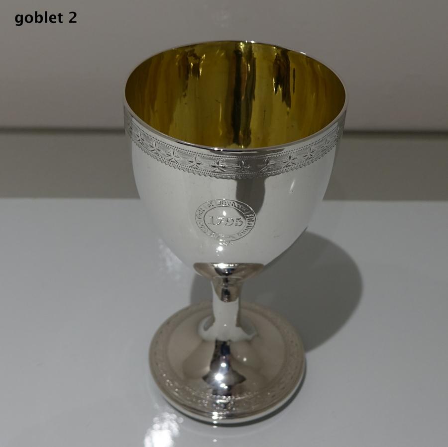 18th Century Antique George III Sterling Silver Pair Wine Goblets London, 1794 6