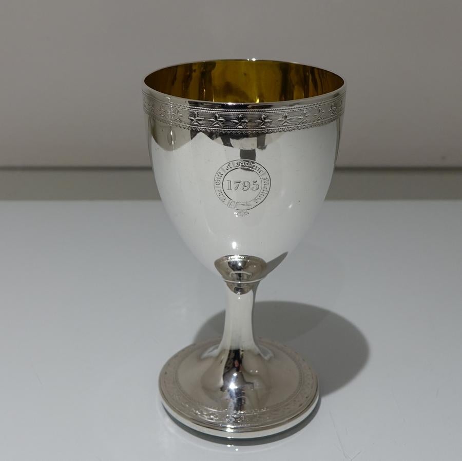 Georgian 18th Century Antique George III Sterling Silver Pair Wine Goblets London, 1794