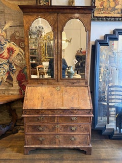 18th Century Antique Georgian Bureau, Hand-Crafted Burr Walnut