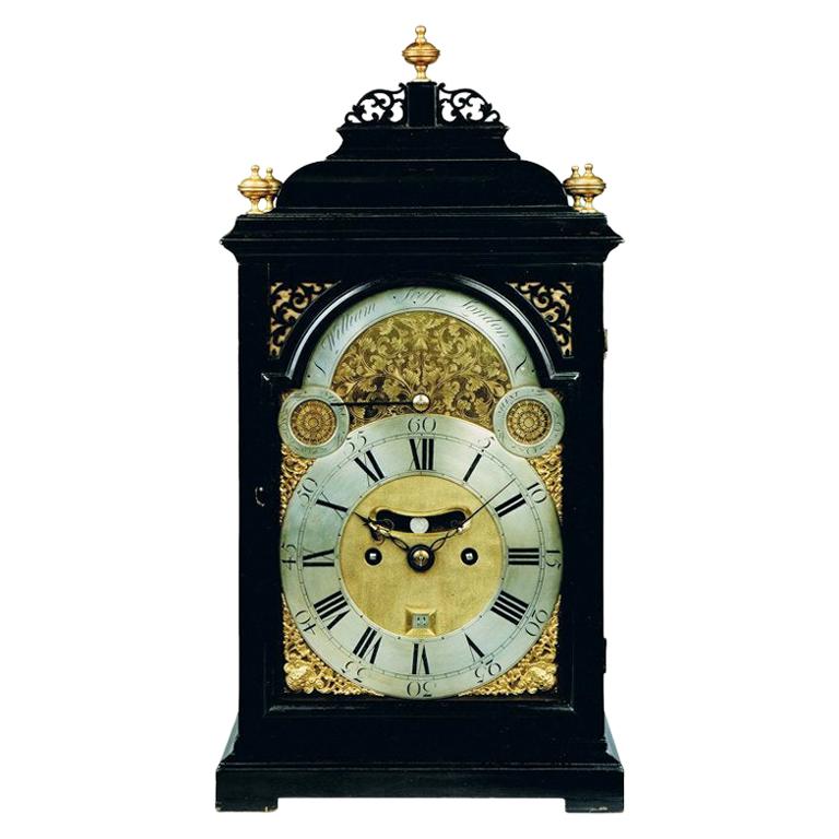18th Century Antique Georgian Ebonized Bracket Clock by William Scafe of London For Sale