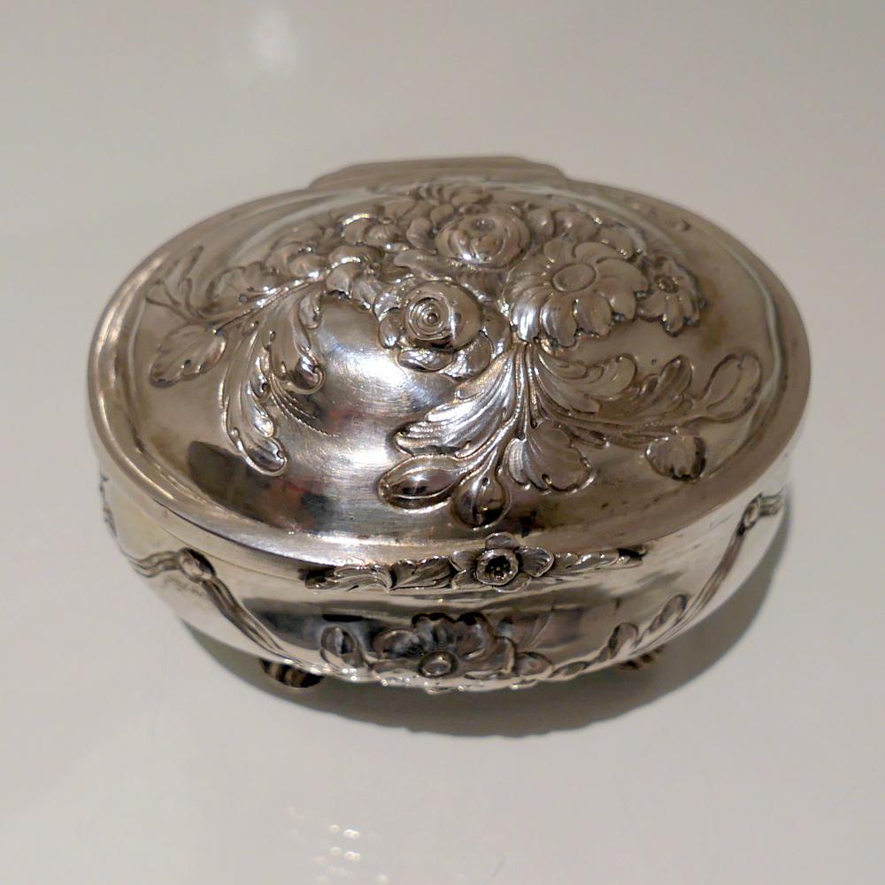 Late 18th Century 18th Century Antique German Oval Silver Sugar Box Berlin circa 1790 F J Stoltz