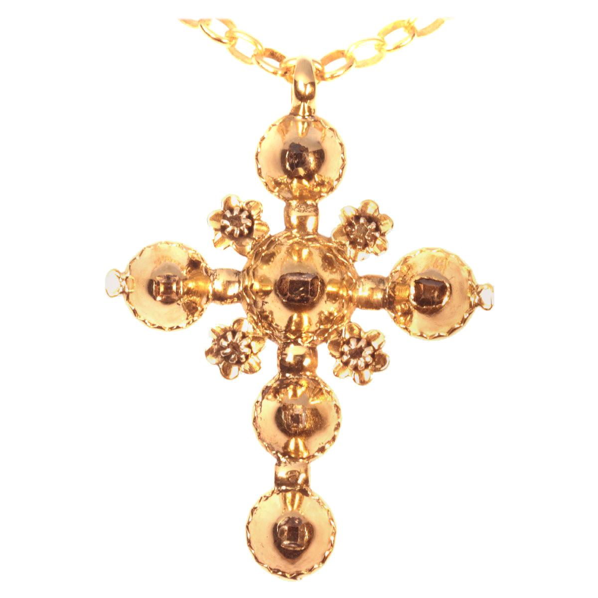 18th Century Antique Gold Cross with Table Cut Diamonds, 1730s For Sale