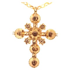 18th Century Antique Gold Cross with Table Cut Diamonds, 1730s